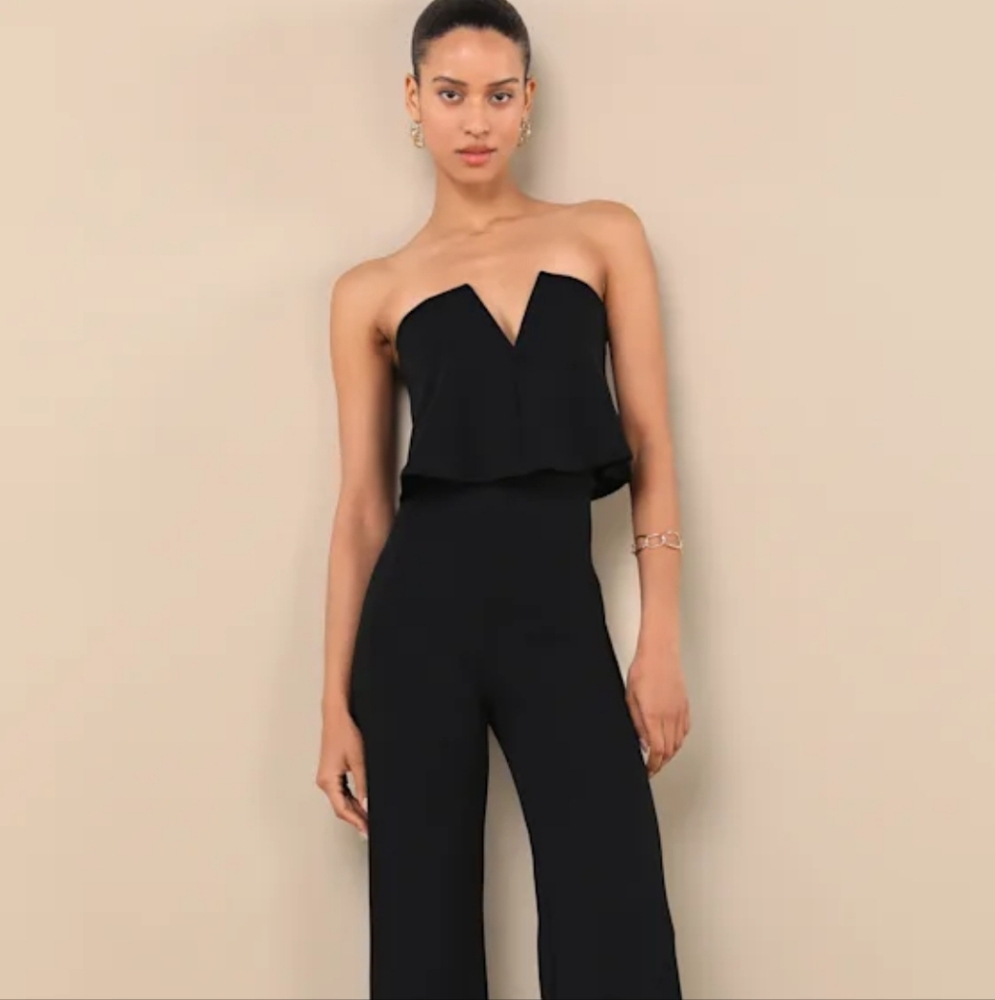 Lulus Power Of Love Black Strapless Jumpsuit - Size Medium